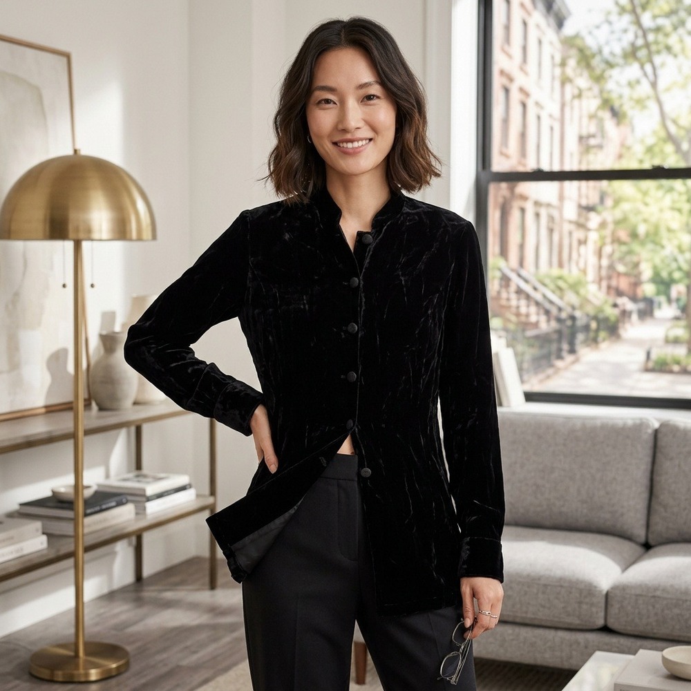 Ann Taylor Black Silk Blend Velvet Blazer Jacket Womens Size 4 Longline